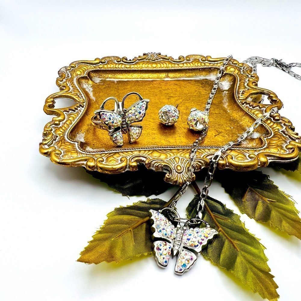 Starling Silver One of a Kind Butterfly Set, Earrings Necklace Ring